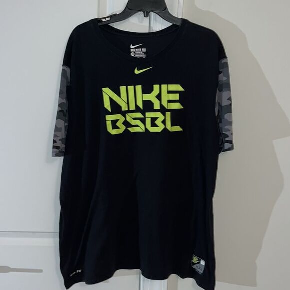 Nike BSBL Baseball Logo Black & Yellow Crew Neck Short Sleeve w/ Camouflage Camo - Picture 1 of 6